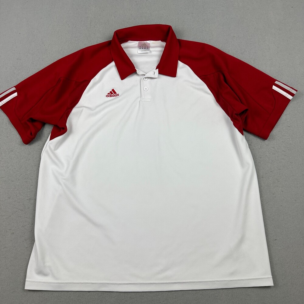 Vintage Adidas Polo Shirt Men Extra Large White Red Golf Short Sleeve Logo XL
